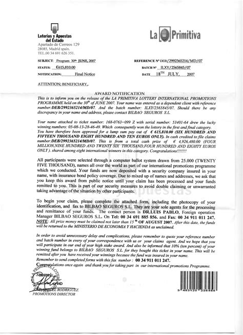 spanish lottery|spanish lottery scam letter.